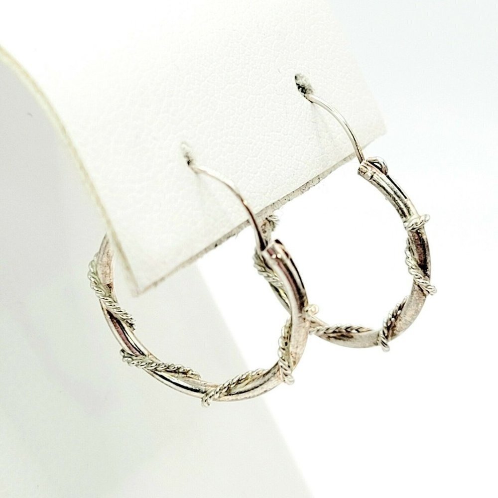 Vintage Sterling Silver Hoop Earrings Hinged French Wire Closure Approx 3/4"